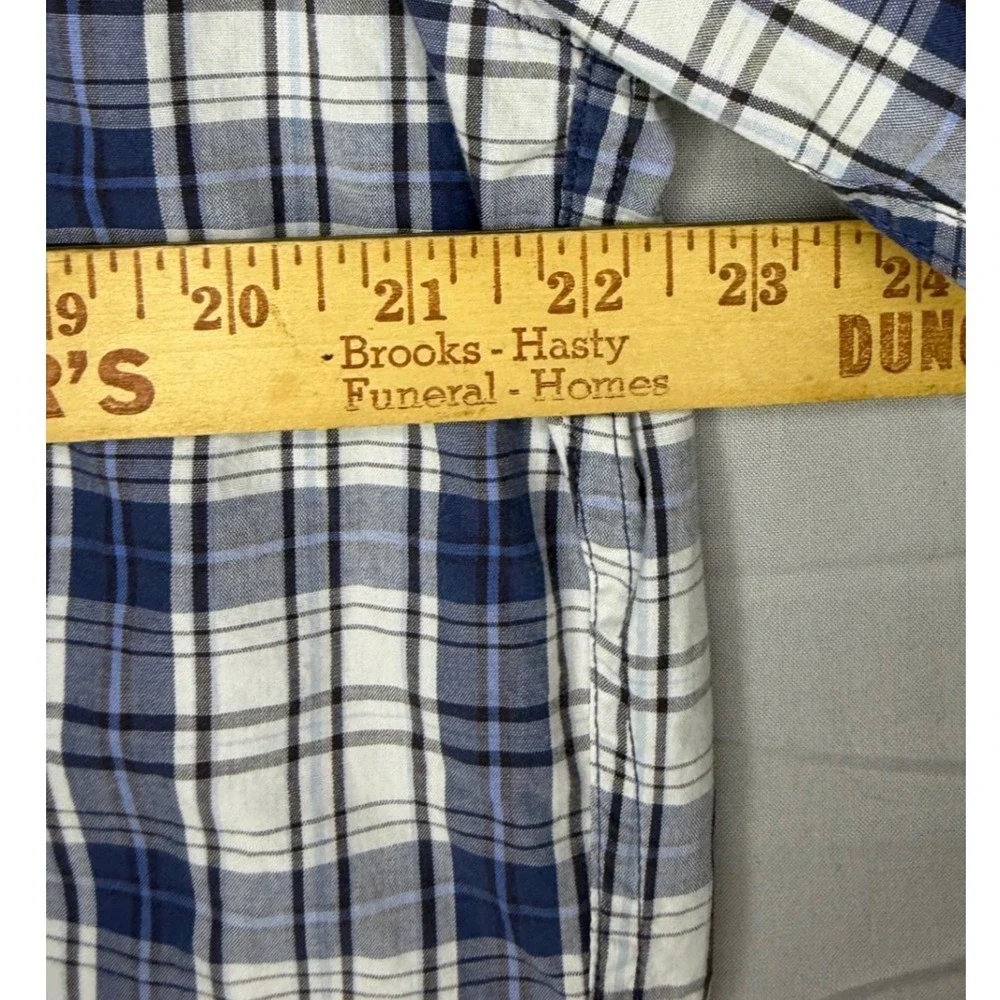 J. Crew Mens Blue White Plaid Short Sleeve Button Down Cotton Shirt Size L 60123